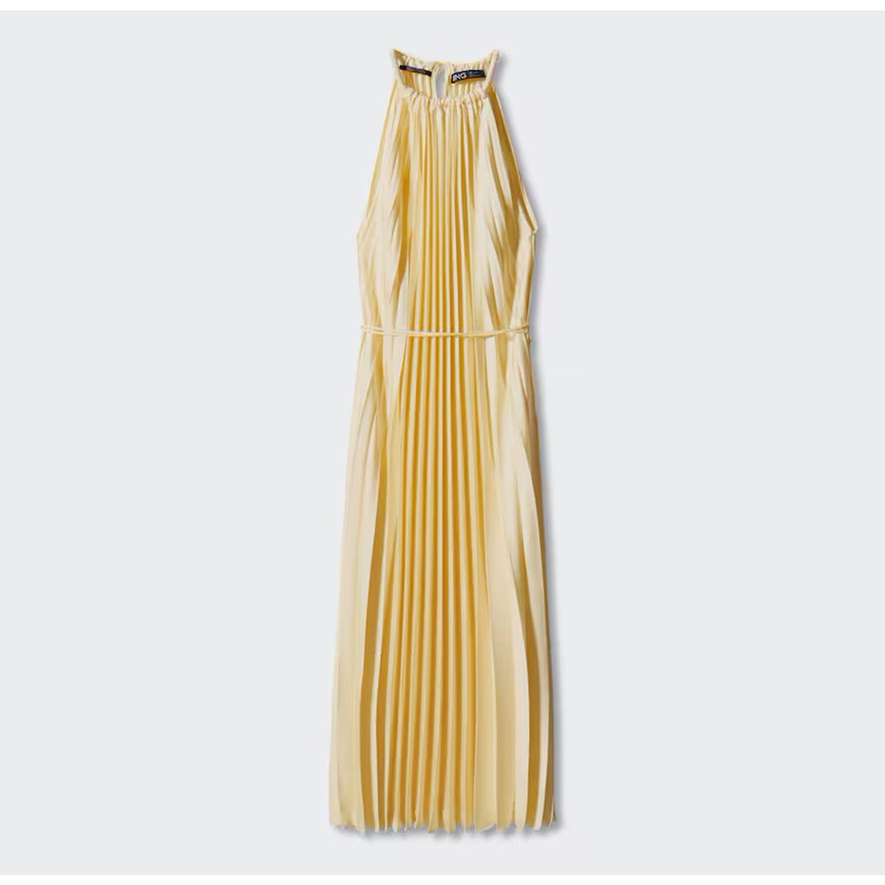 Mango NWT Butter Yellow Pleated Halter Midi Dress 8 - Picture 16 of 16